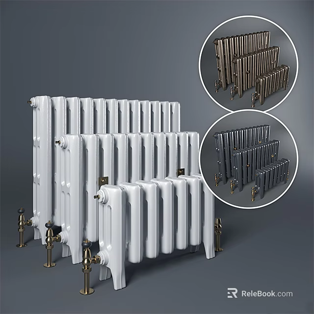 Stylish Decorative Radiators In White Black And Brass Column Designs For Home Heating 3d model 