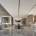 Modern Sales Office Interior Design With Spacious Layout Large Windows Comfortable Seating And Marble Counter 3d model