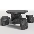 Natural Stone Outdoor Table With Rough Texture And Matching Stools 3d model