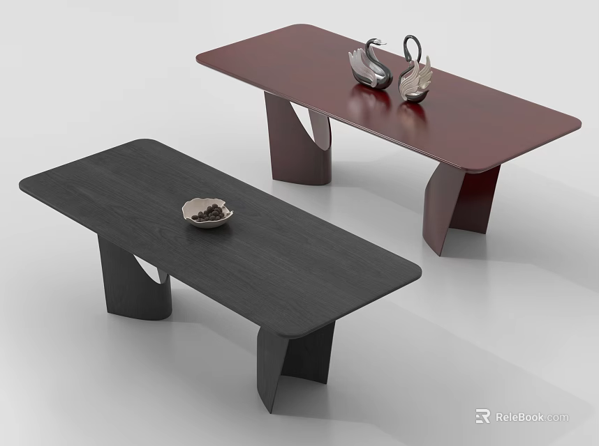Modern Dining Tables With Black Brown Finish And Silver Decor Items 3d model