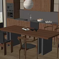Modern Restaurant Interior With Wooden Dining Table Black Chairs And Pendant Light