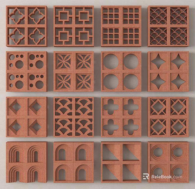 Decorative Red Brick Architectural Components With Various Geometric Patterns And Shapes 3d model