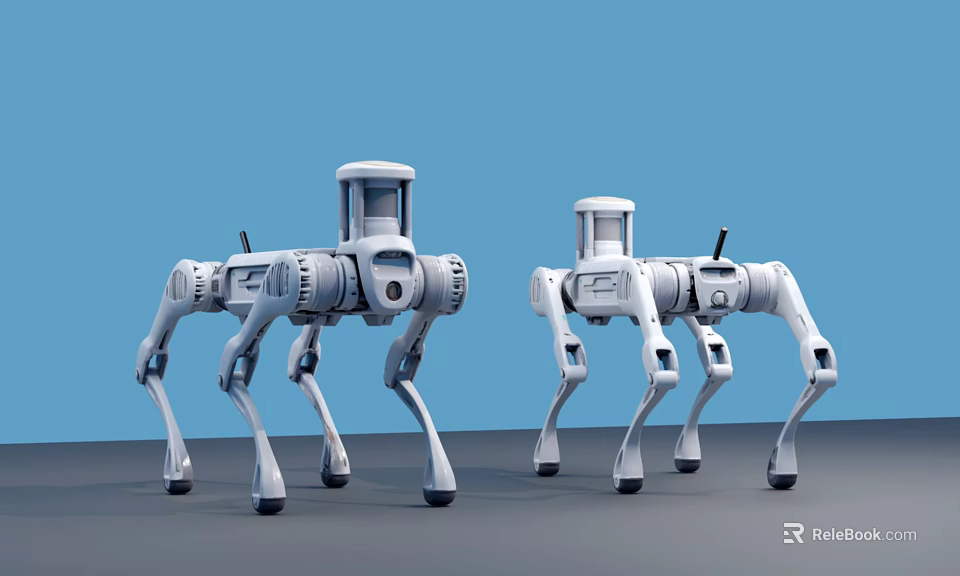 Smart Quadruped Robots As Intelligent Machines With White Design And Blue Background 3d model 
