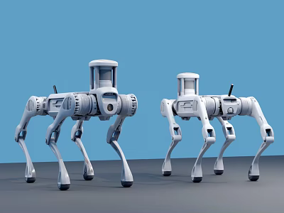 Smart Quadruped Robots As Intelligent Machines With White Design And Blue Background 3d model
