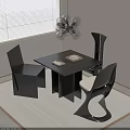 Modern Dining Table Set With Sleek Black Chairs And Glass Chandelier In Minimalist Interior