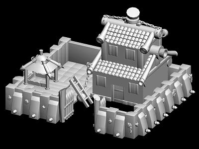 Cartoon Style Ancient Castle Scene With Surrounding Walls Tower Gate And Tile Roof 3d model