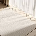 Light Beige Square Rug With Woven Texture Placed On Wooden Floor Near Curtains