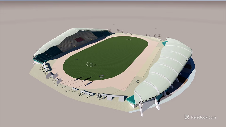 Modern Sports Stadium Featuring Green Football Field Seating And White Canopy Roof For Fitness 3d model 
