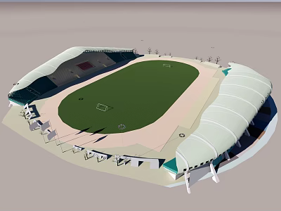 Modern Sports Stadium Featuring Green Football Field Seating And White Canopy Roof For Fitness 3d model