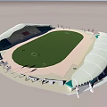 Modern Sports Stadium Featuring Green Football Field Seating And White Canopy Roof For Fitness