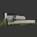 Exquisite Castle Style Residential Building 3D Model on Hill with Green Vegetation and Wall