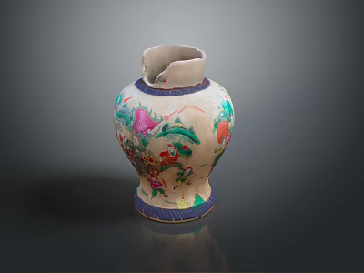 Traditional Handcrafted Ceramic Vase Sculpture with Colorful Floral Carvings and Intricate Patterns 3d model