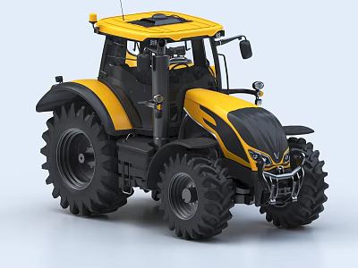 Yellow Functional Farm Tractor With Large Tires And Cab For Agricultural Tasks 3d model