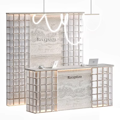 Modern Reception Desk With Glass Block Panel Design And Illuminated Reception Sign 3d model