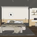 Modern Bedroom Interior Design Featuring Wooden Bed Bench With Blanket Rug And Decorative Shelves