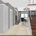 Stylish Living And Dining Room Interior With Chandelier Beige Sofa Blue Armchair Round Coffee Table