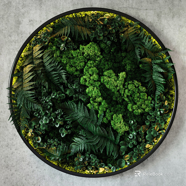 Circular Living Plant Wall Decor With Ferns Moss And Lush Green Foliage 3d model 
