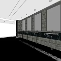 Public Restroom Design With Multiple Sinks Mirrors Stone Walls And Lighting
