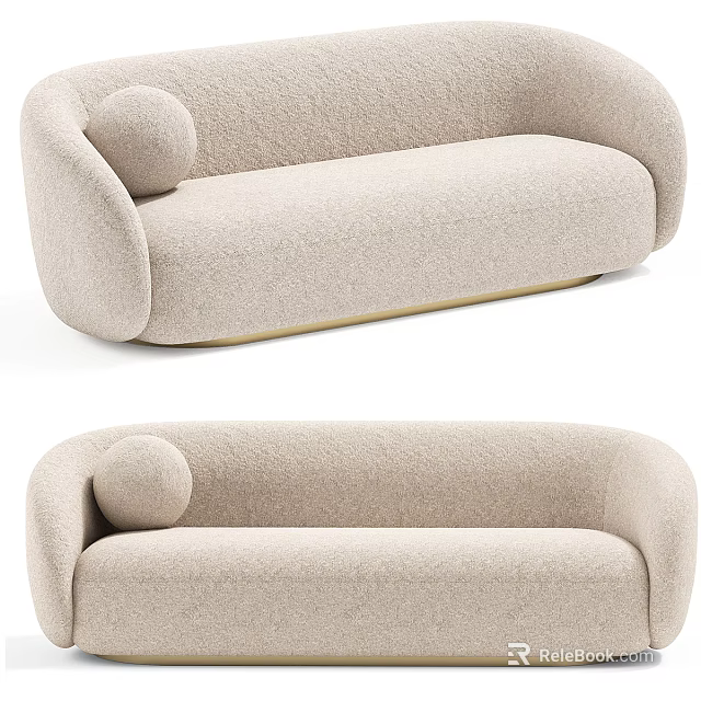 Modern Beige Upholstered Multi Seat Sofa With Rounded Armrests And Gold Base 3d model