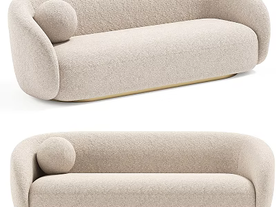 Modern Beige Upholstered Multi Seat Sofa With Rounded Armrests And Gold Base 3d model