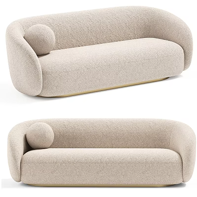 Modern Beige Upholstered Multi Seat Sofa With Rounded Armrests And Gold Base 3d model
