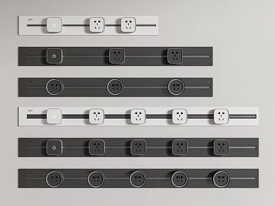White And Black Power Strips With Multiple Electrical Outlets On Gray Background 3d model