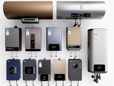 Various Types of Modern Water Heaters as Daily Use Electrical Appliances with Different Designs 3d model