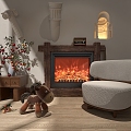 Fabric Sofa Fireplace 3d model