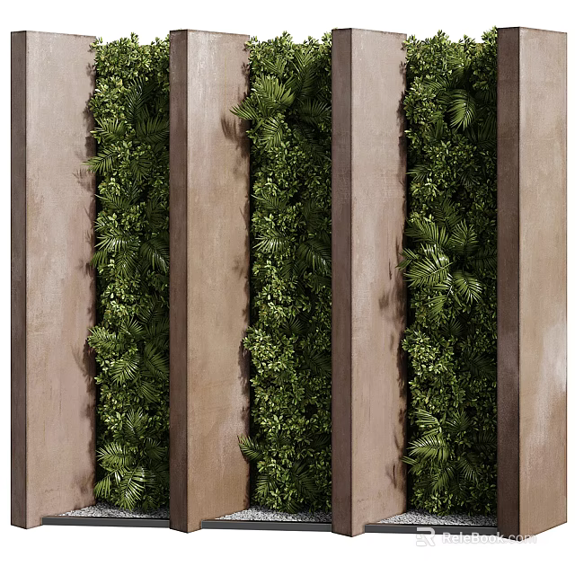 Vertical Indoor Greenery Wall With Lush Plants And Wooden Panels 3d model 