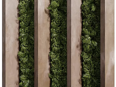Vertical Indoor Greenery Wall With Lush Plants And Wooden Panels 3d model