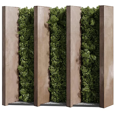 Vertical Indoor Greenery Wall With Lush Plants And Wooden Panels 3d model