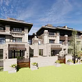 Modern Townhouse Exterior Design With Stone Facade Balconies And Courtyard Greenery
