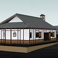 Traditional Building Featuring Gray Tile Roof Tower Wooden Structure And White Walls