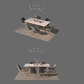 Modern Dining Table Combination With Four Chairs Hanging Lamp And Patterned Rug 3d model
