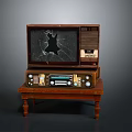 Vintage TV With Broken Screen On Wooden Table Retro Electronic Appliance