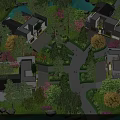 Modern Garden Landscape With Contemporary Buildings Lush Greenery And Water Features