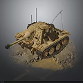 Detailed Sandy Brown Military Tank Model With Antenna Cannon Tracks And Storage Box