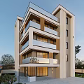 Modern Multi Storey Residential Building Exterior With Glass Balconies Wooden Panels And Large Windows