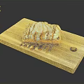 Delicious Toasted Bread With Cream Topping And Drizzled Brown Sauce On Wooden Board
