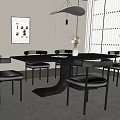 Modern Dining Table Set with Six Gray Chairs Metal Legs and Pendant Lighting