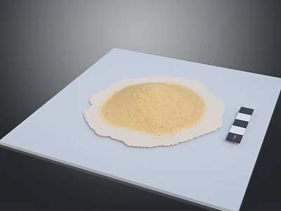 Light Yellow Powder Sample on White Square Platform With Black and White Striped Calibration Tool 3d model