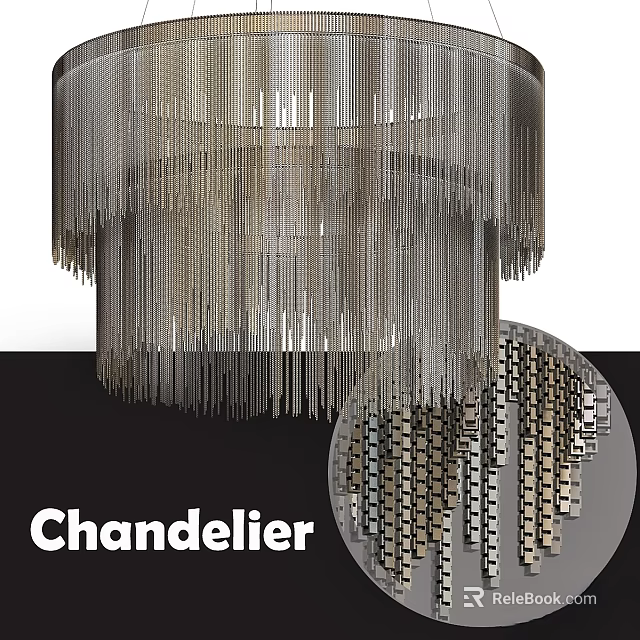 Modern Chandelier With Multi Layer Chain Design And Metallic Finish For Interior Decor 3d model 