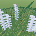 Futuristic Spiral High Rise Buildings Surrounded By Green Trees In Urban Area