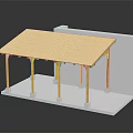 Detailed Architectural Model With Wooden Roof Yellow Columns And White Platform