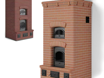 Traditional Brick Fireplace With Double Oven Doors And Classic Structure Design 3d model