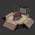 Mystical Ceremonial Altar Scene With Stone Platform Steps Purple Cloth And Golden Candelabras