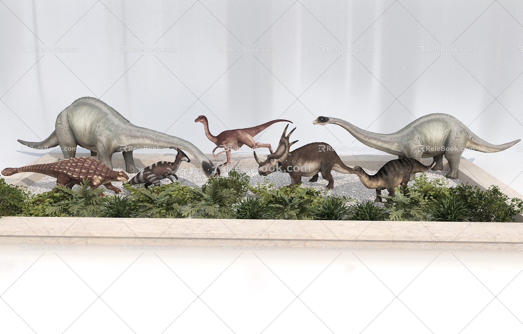 Dinosaur combination pterosaur longnecked dragon plant pile 3d model