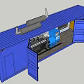 Modified Blue Shipping Container With Open Doors And Interior Equipment Structure 3d model