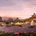 Chinese ancient architecture Han and Tang ancient architecture business 3d model