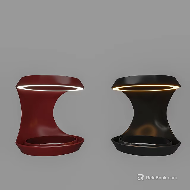 Abstract Shaped Table Lamp Red And Black Curved With LED Light Ring Bowl Shaped Base 3d model 